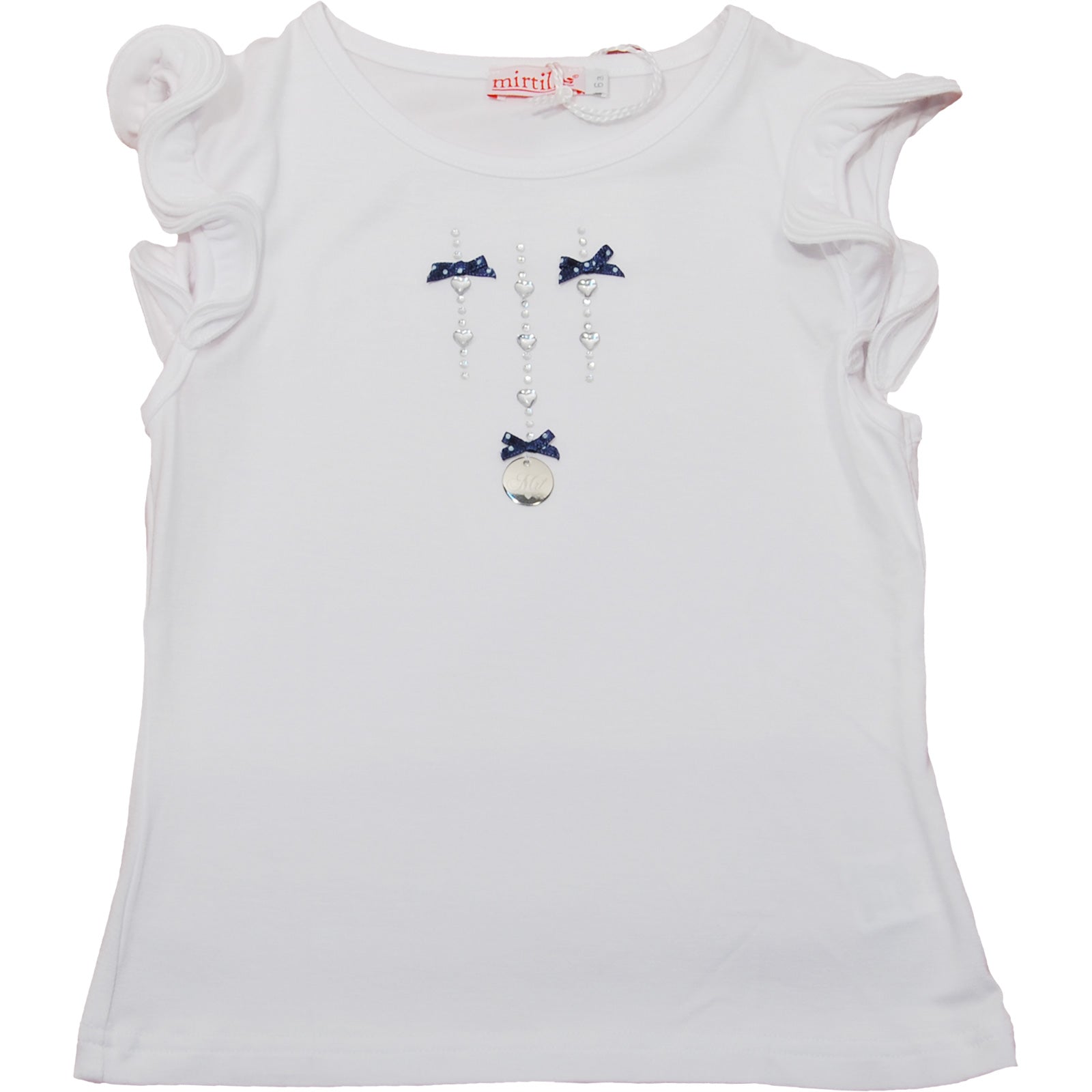 
  Short-sleeved T-shirt from the girls' clothing line Mirtillo in viscose with rhinestones and b...