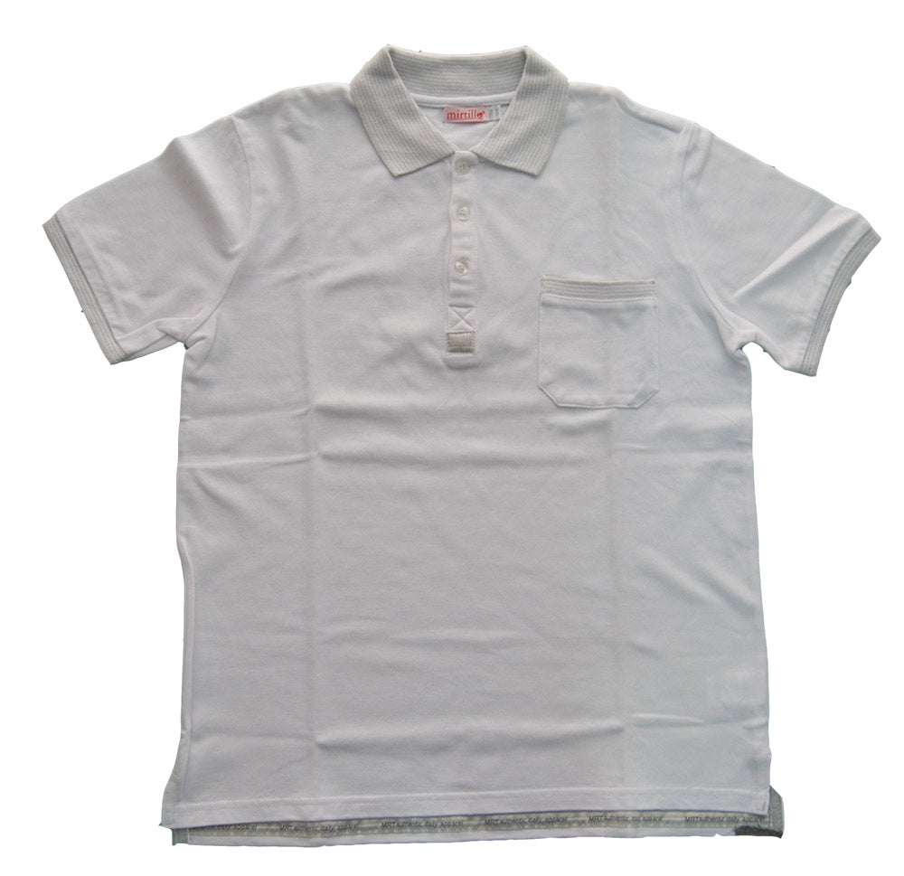 
  Piquet polo shirt from the children's clothing line Mirtillo. Solid colour with pocket
  on th...