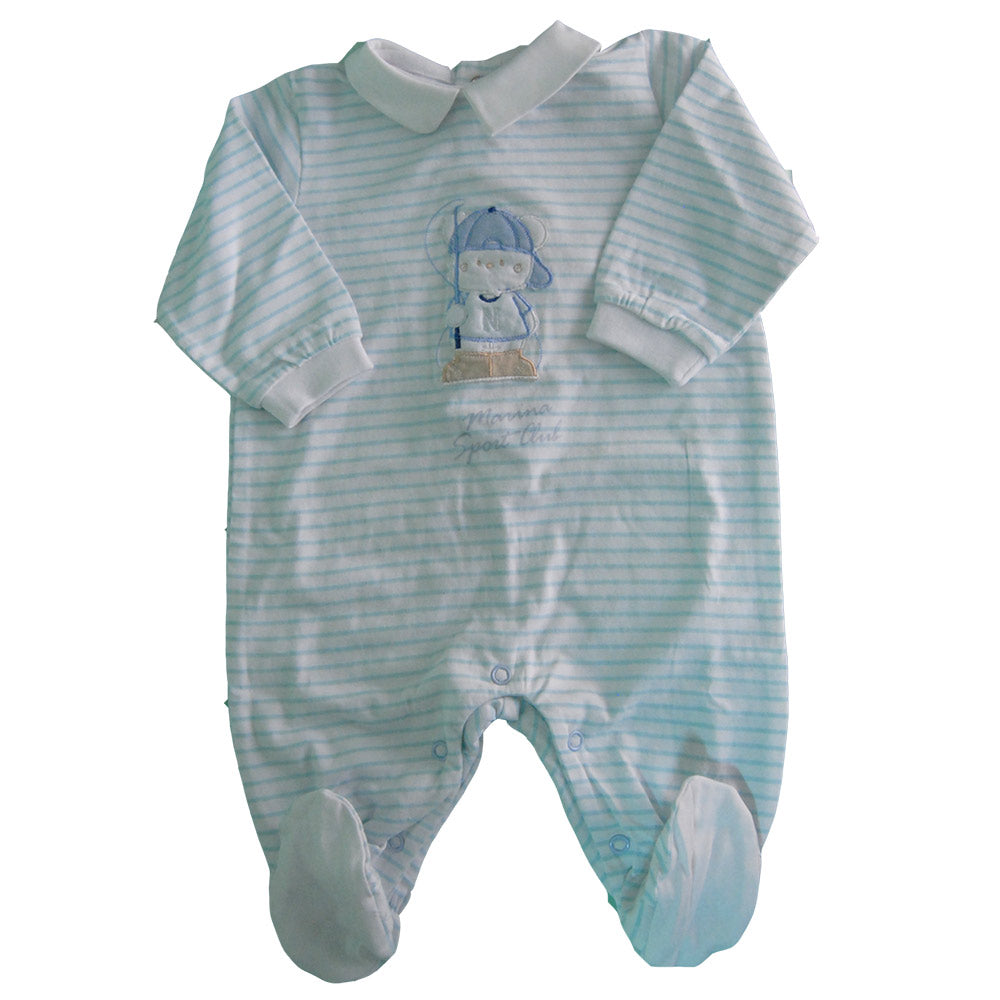 
  Baby clothing line children's romper with feet from the Ninetta clothing line. Striped pattern...