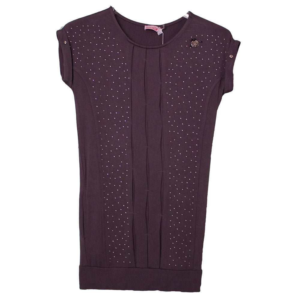 
  Girl's clothing line dress Mirtillo in viscose. Illuminated solid colour
  rhinestone. Sleeves...