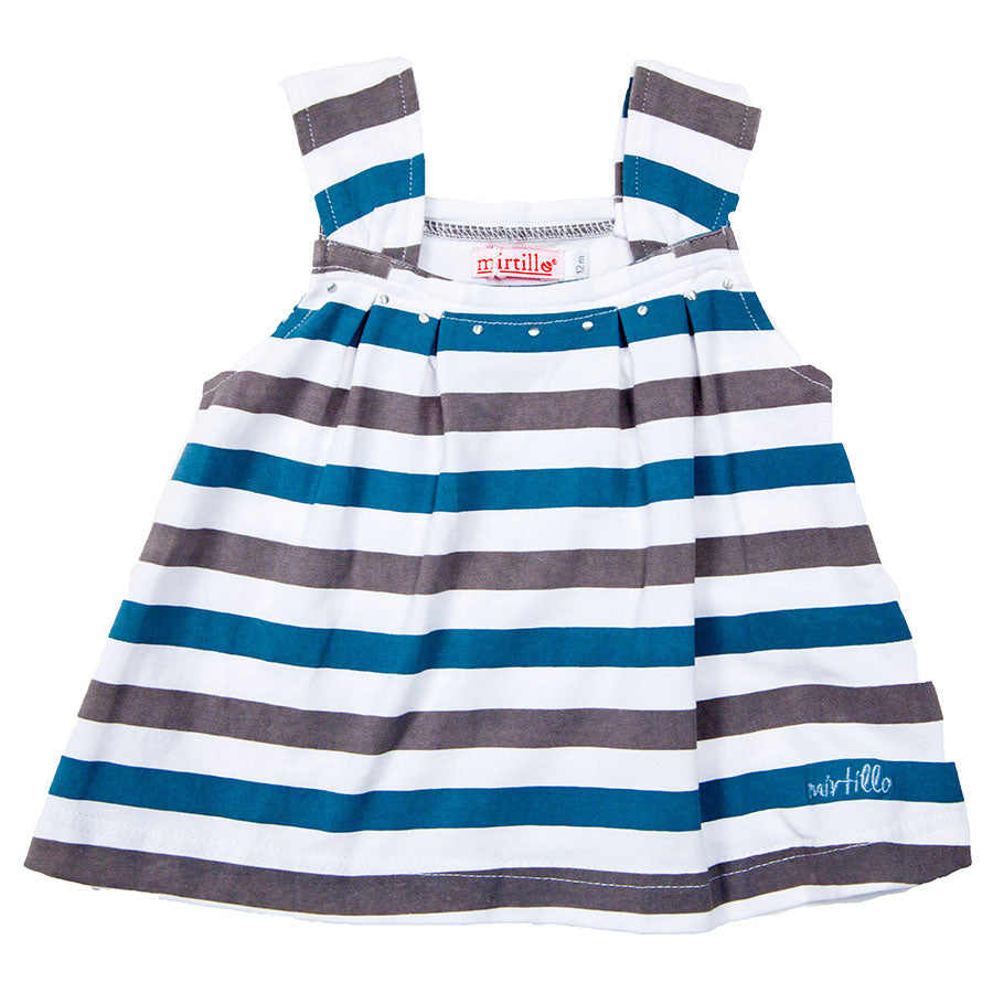 
  Girl's clothing line Mirtillo tunic with wide straps, patterned
  striped in shades of blue an...