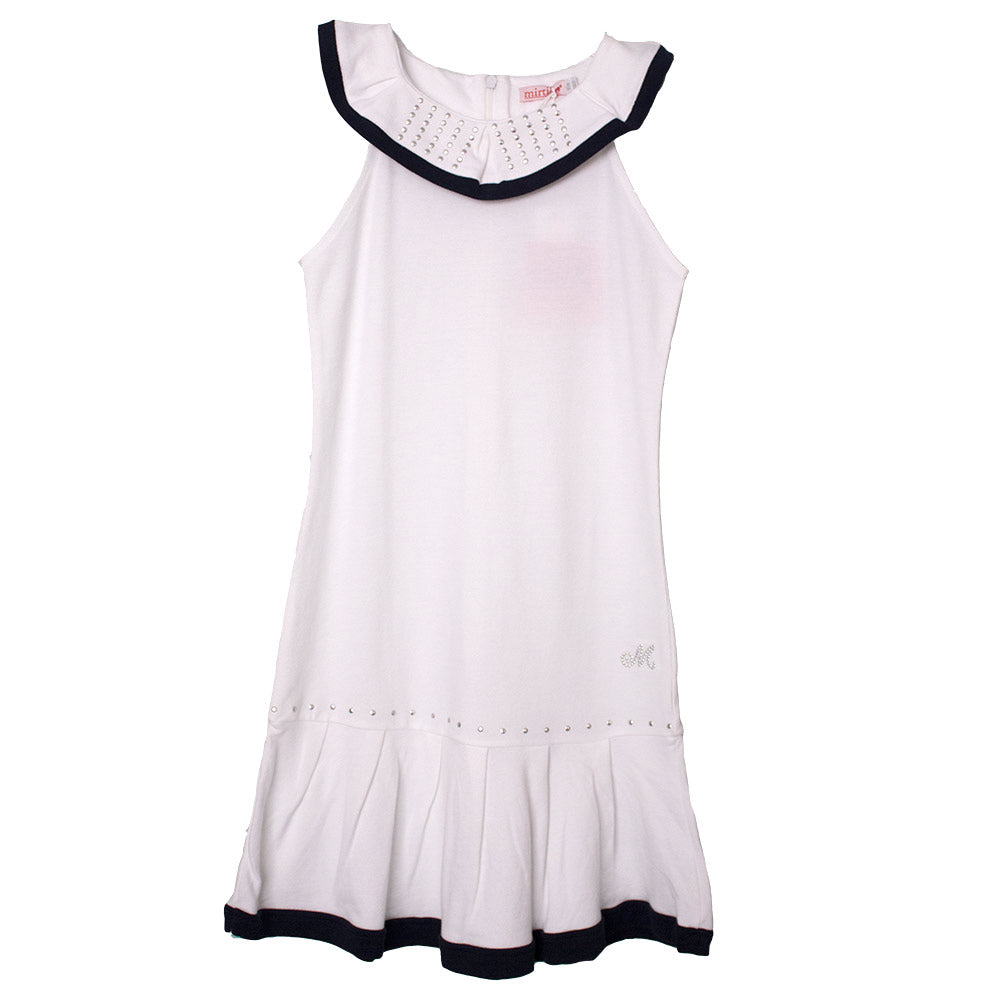 
  Dress from the Mirtillo girl's clothing line in piquet. Solid color with neckline
  ruffle wit...