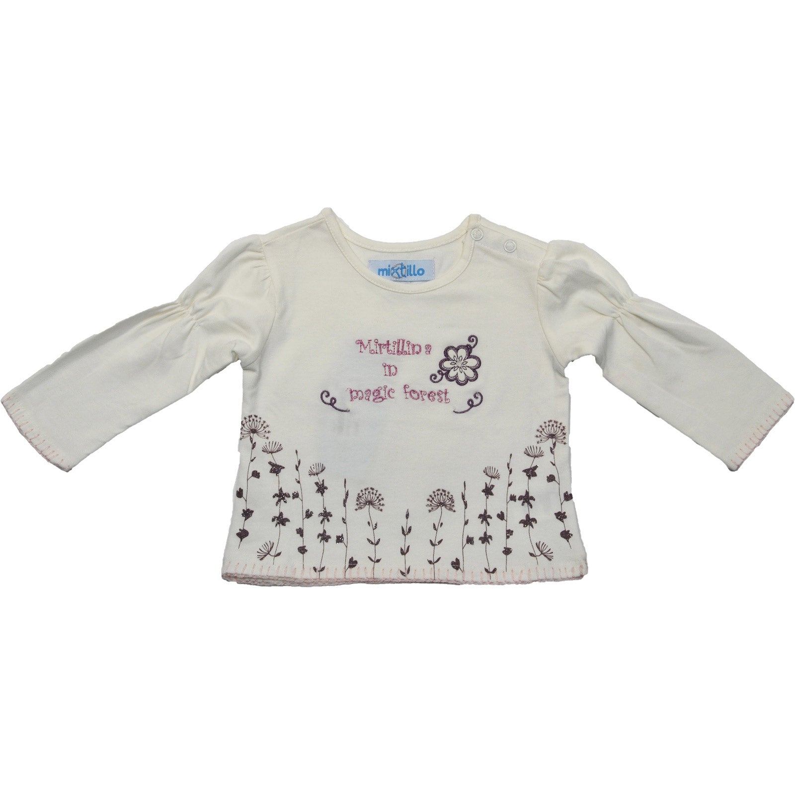 
  Long-sleeved T-shirt from the girls' clothing line Mirtillo with gathers on the sleeves, appli...