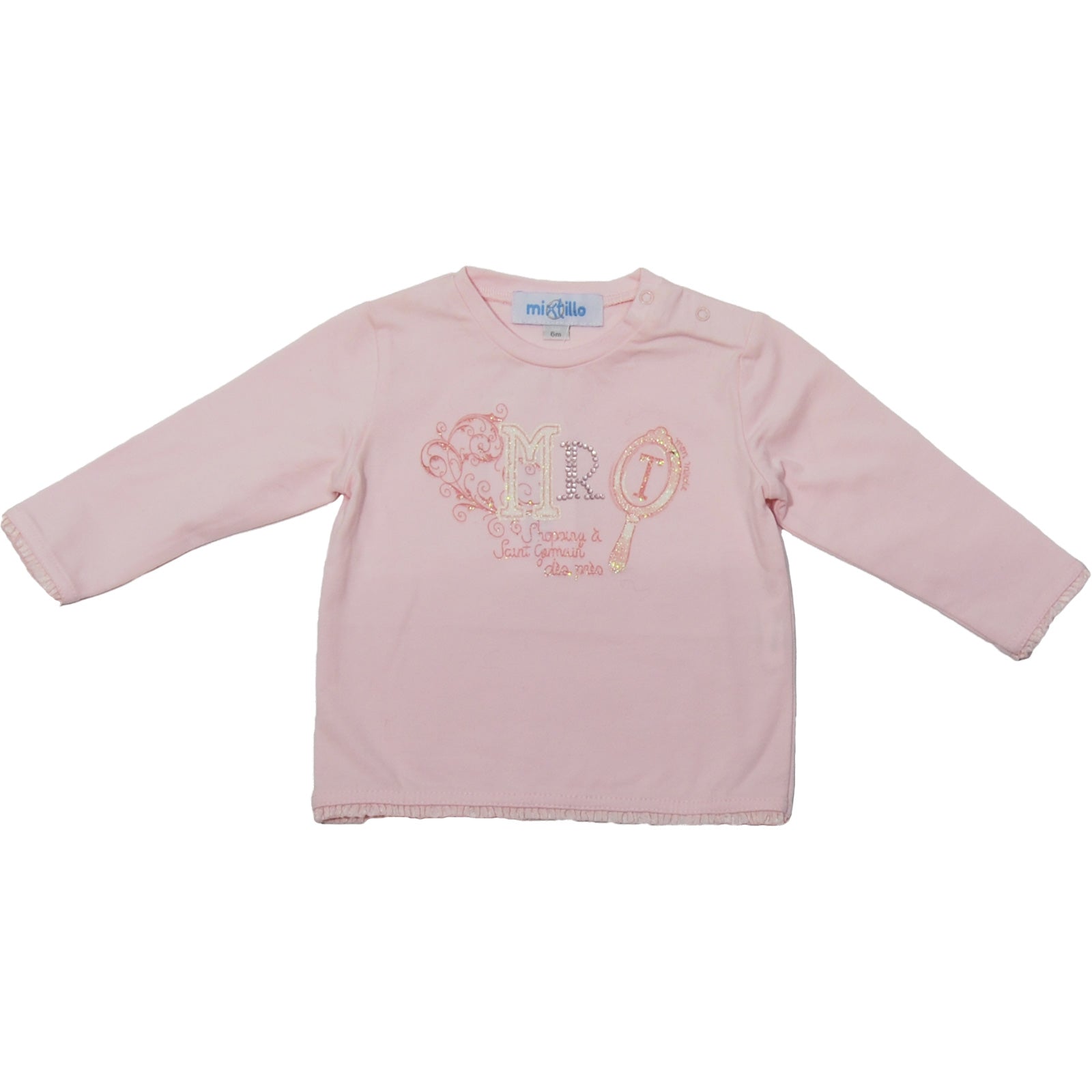 
  Long-sleeved T-shirt from the girls' clothing line Mirtillo with buttoning on the shoulder, pr...