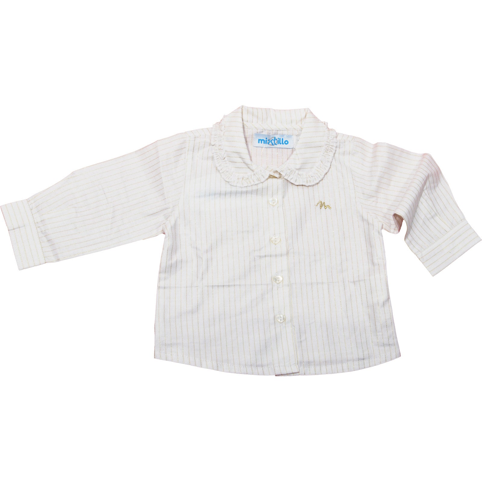 
  Girl's clothing line shirt Blueberry with golden stripes, with round collar and curly applicat...