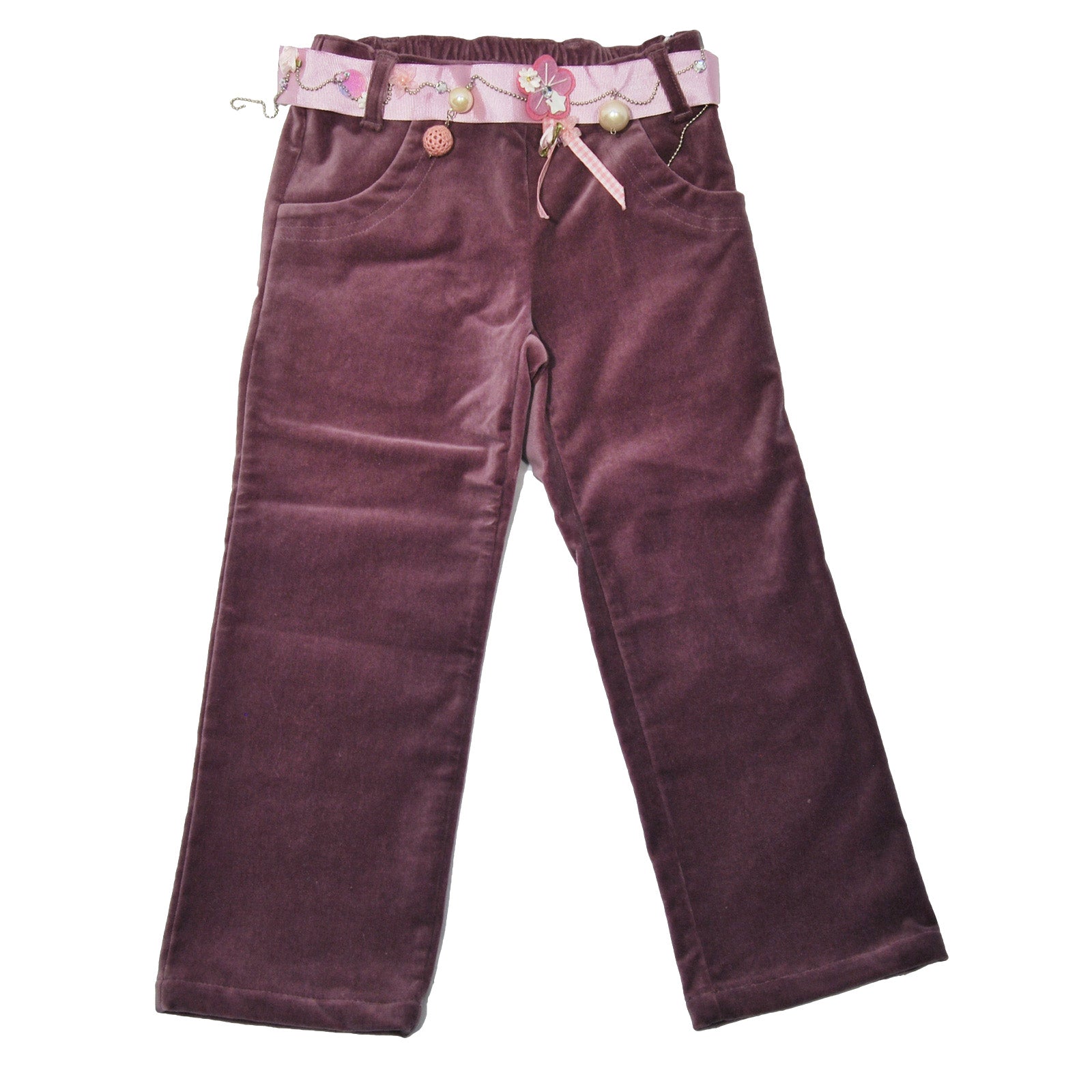 
  Velvet trousers from the girls' clothing line Mirtillo with side pocket, zipper on the side an...