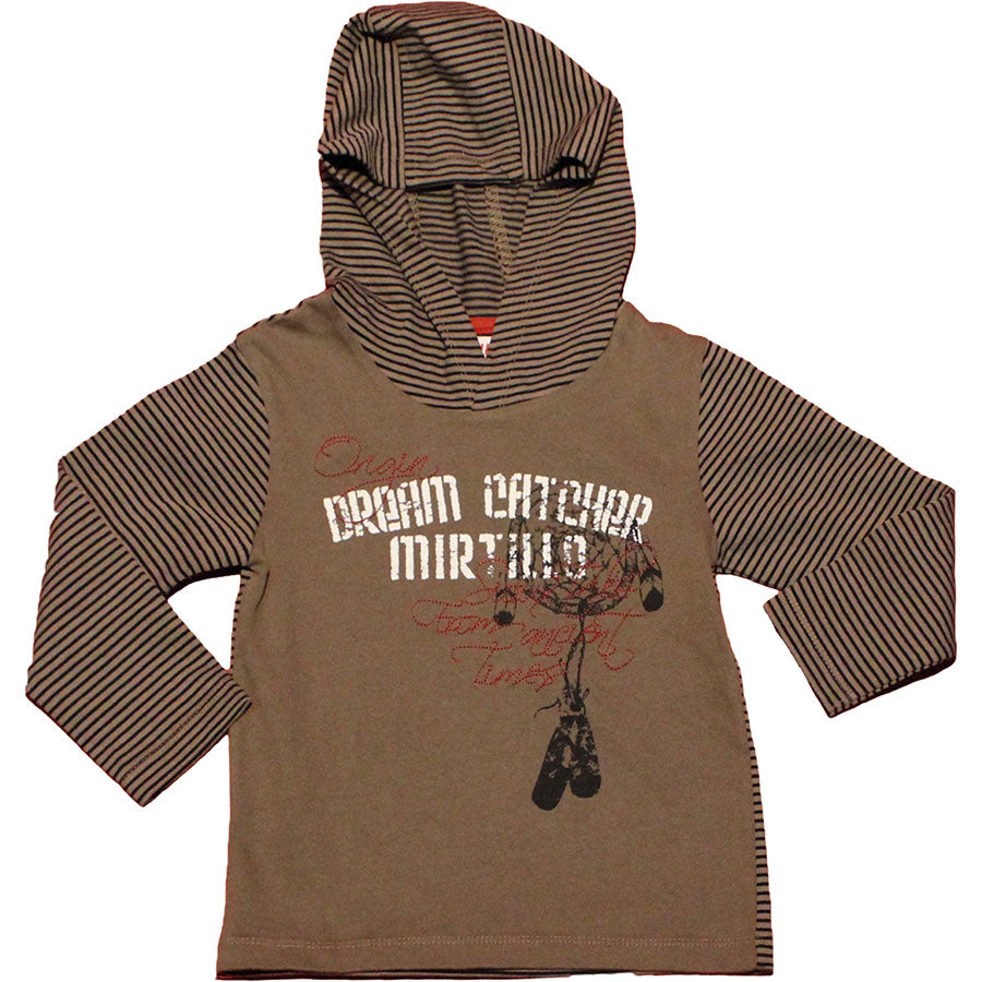 
  T-shirt from the children's clothing line Mirtillo with hood, prints and embroidery on the fro...