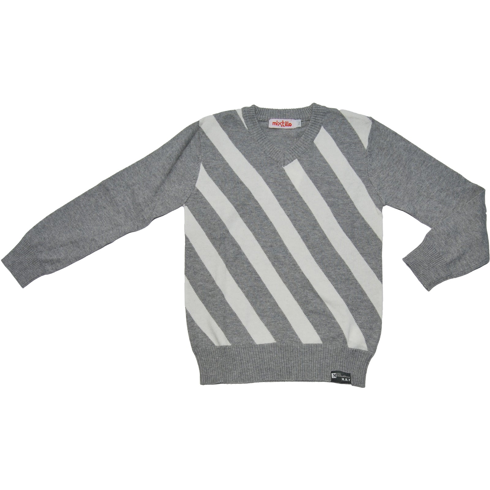 
  V-neck sweater of the children's clothing line Mirtillo, with fancy front
  diagonally striped...