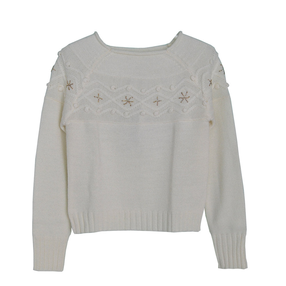 
  Girl's clothing line sweater Mirtillo. Solid colour with embroidery and knots
  on the sequin-...