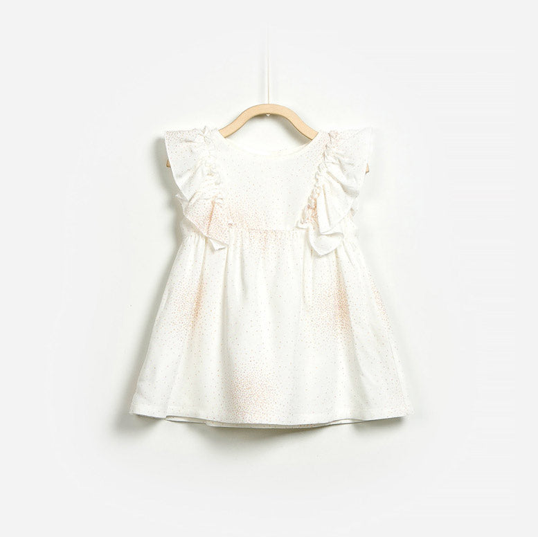 Little girl's dress from the Play Up clothing line. Sleeveless with voilantes on the front and pa...