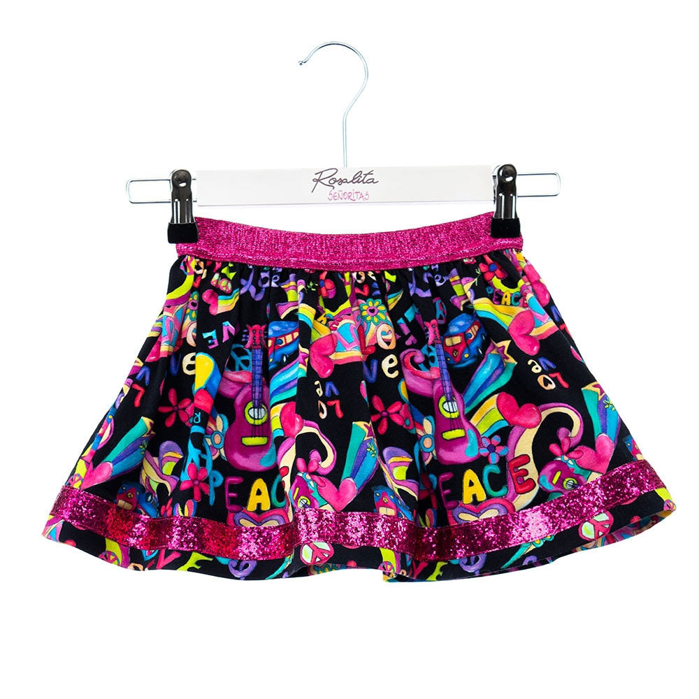 Wide skirt from the Rosalita Senoritas girl's clothing line, with glitetr elastic waist and all o...