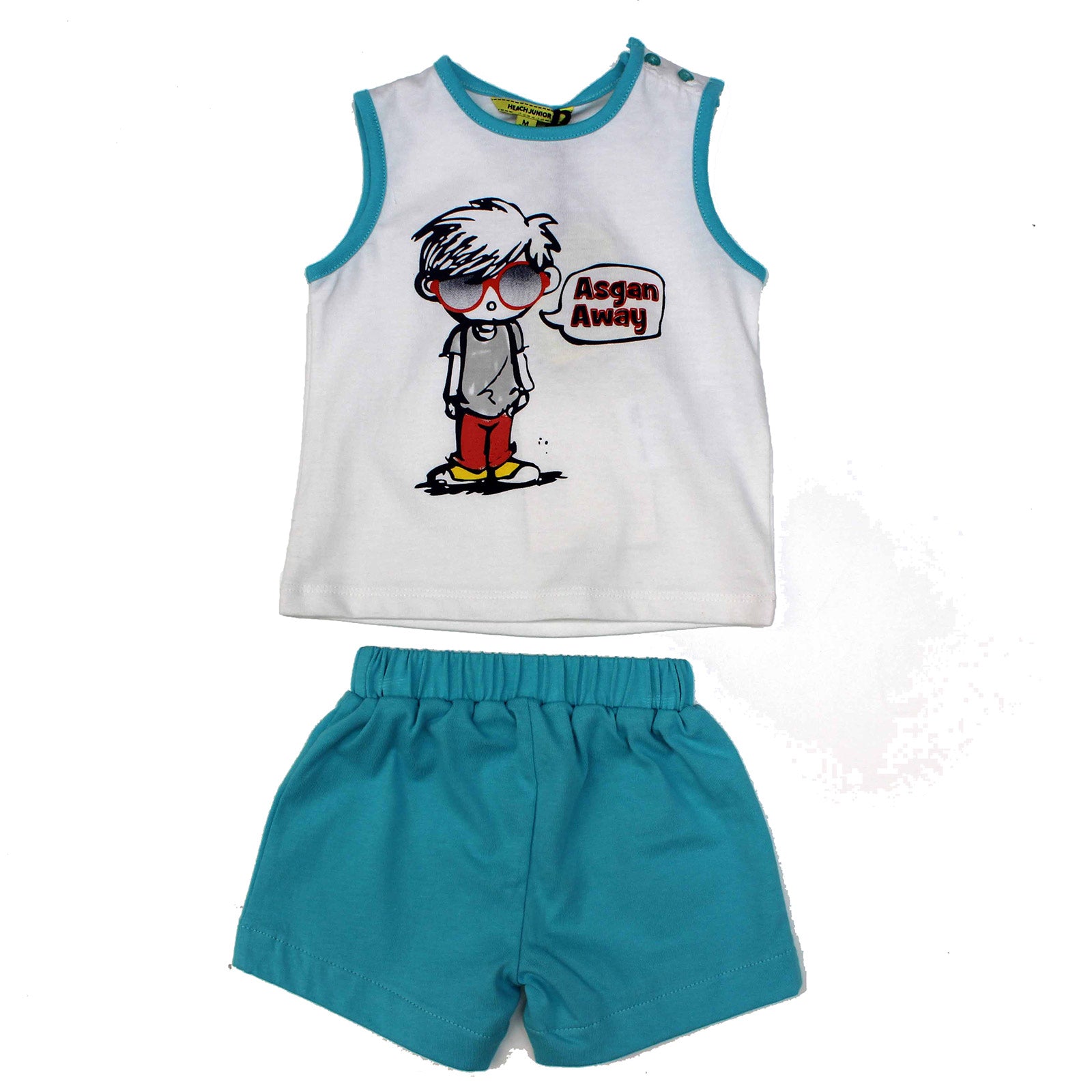 
  Two-piece swimsuit from the children's clothing line Silvian Heach composed
  of shorts with e...