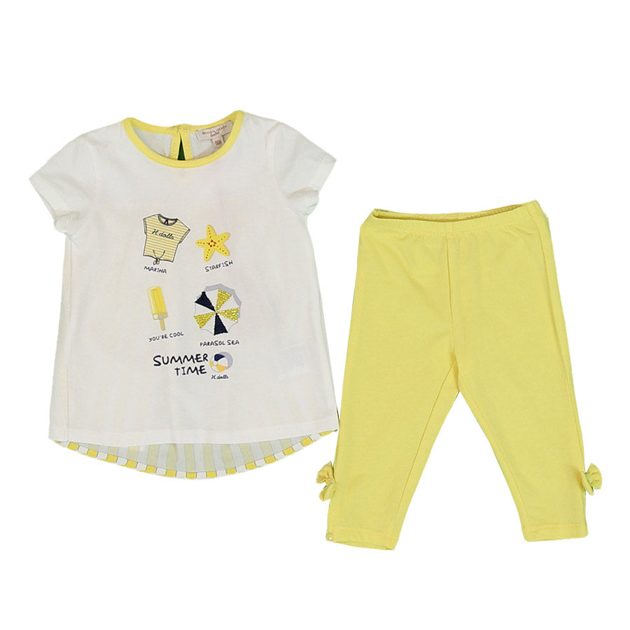 Two-piece set from the Silvian Heach Kids clothing line, with solid-coloured leggings with bows o...