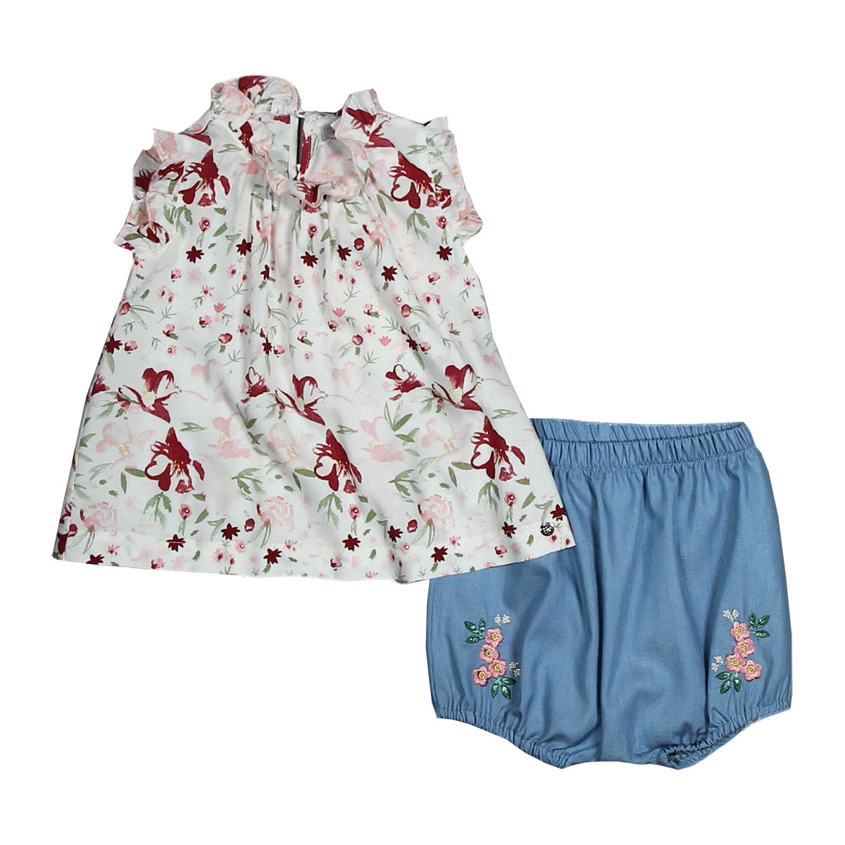 Two-piece set from the Slilvian Heach Kids clothing line, composed of blouse with afloral pattern...