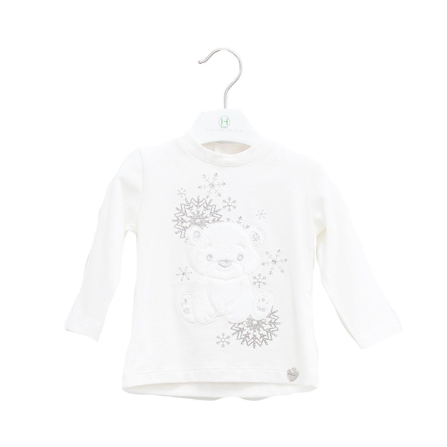 
  Silvian Heach Kids girl's clothing line t-shirt buttoned up on the back; on the front applicat...