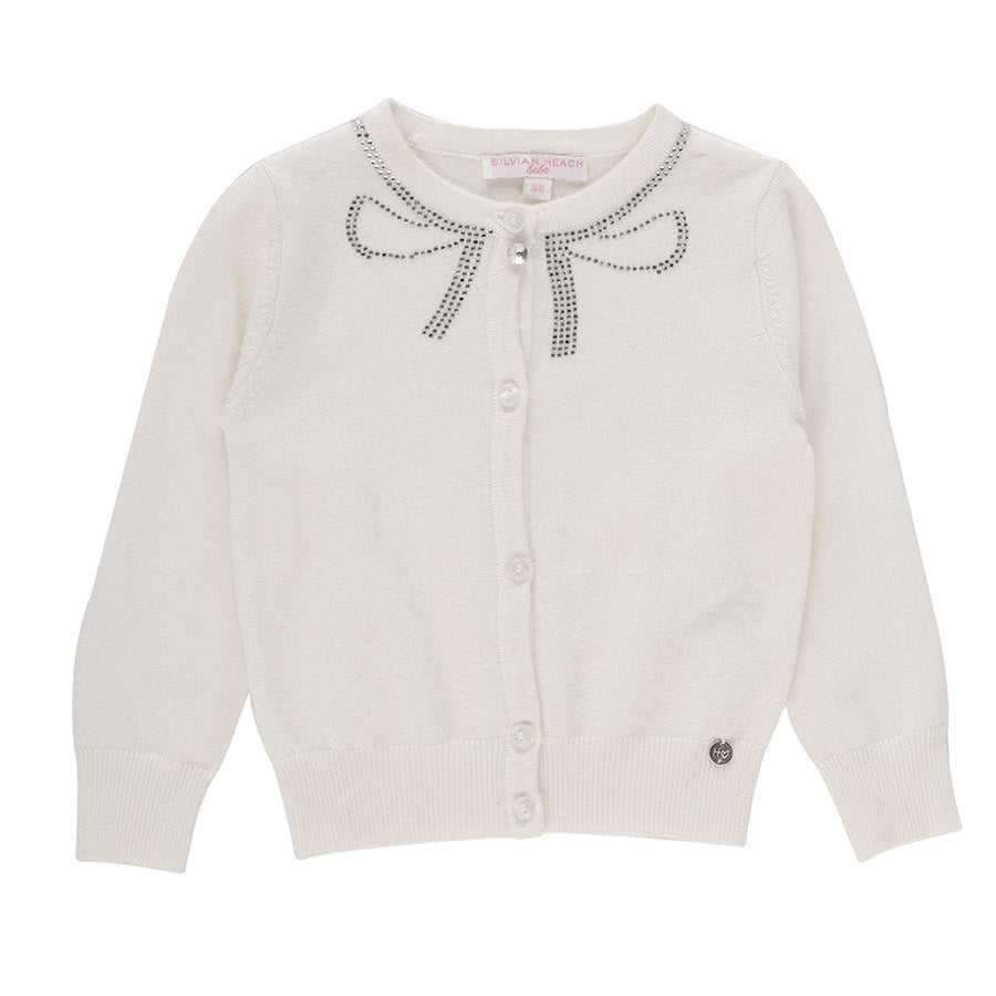 
  Cardigan of the Silvian Heach Kids clothing line with jewel button
  and application of rhines...