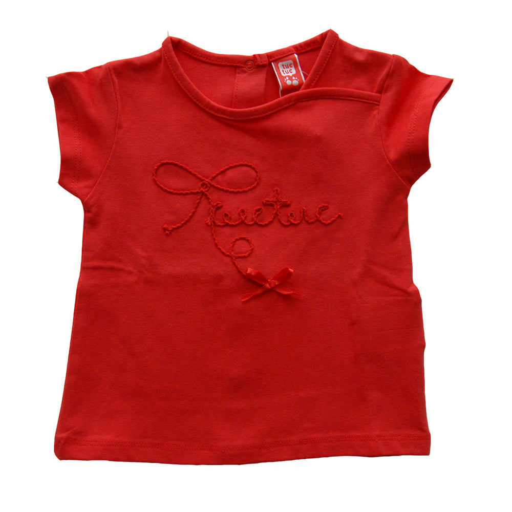 
  T-shirts from the Tuc Tuc girl's clothing line. Basic solid colour model
  with tone on tone e...