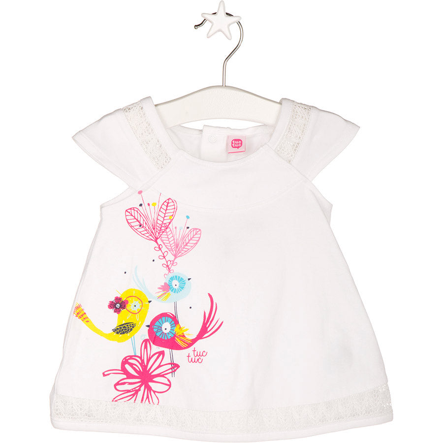 
  Tuc Tuc girl's clothing line tunic with perforated embroidery on the shoulder straps
  and rou...