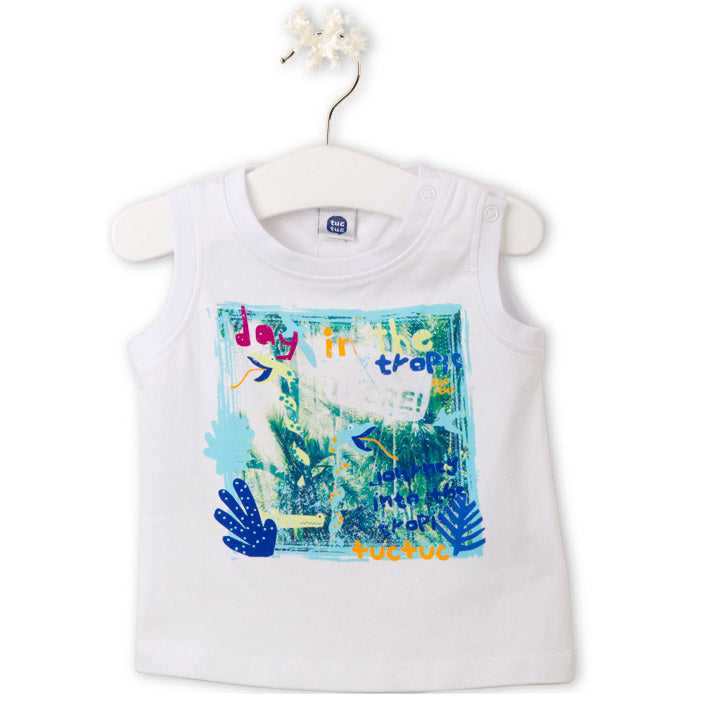 
  Tuc Tuc children's clothing line tank top, with snap buttons on the
  w shoulder strap printed...