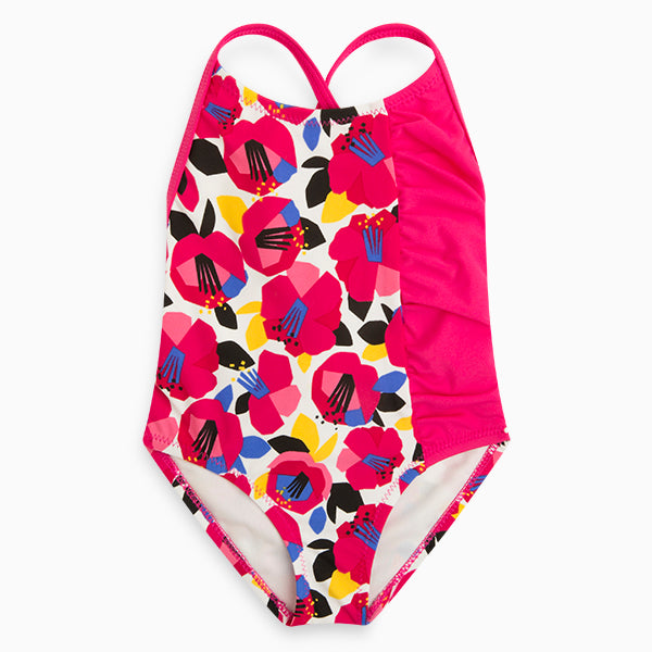 
  One-piece swimsuit from the Tuc Tuc beach girl's line, with floral pattern; suspenders
  cross...