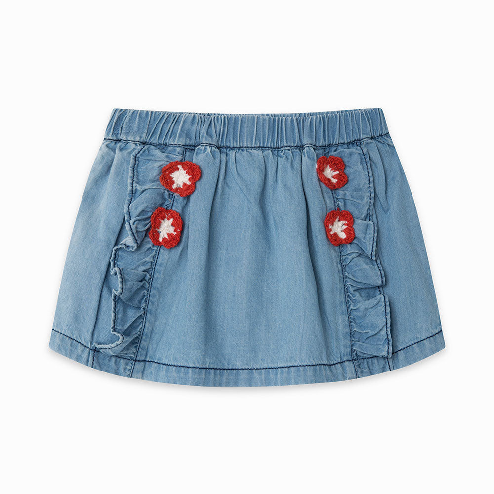 
  Skirt from the Tuc Tuc Girl's Clothing Line in light denim with elastic in
  waist and embroid...