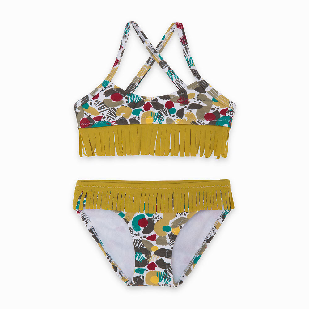 
  Two-piece swimsuit from the Tuc Tuc Girl's Clothing Line with applied fringes
  on the waist a...