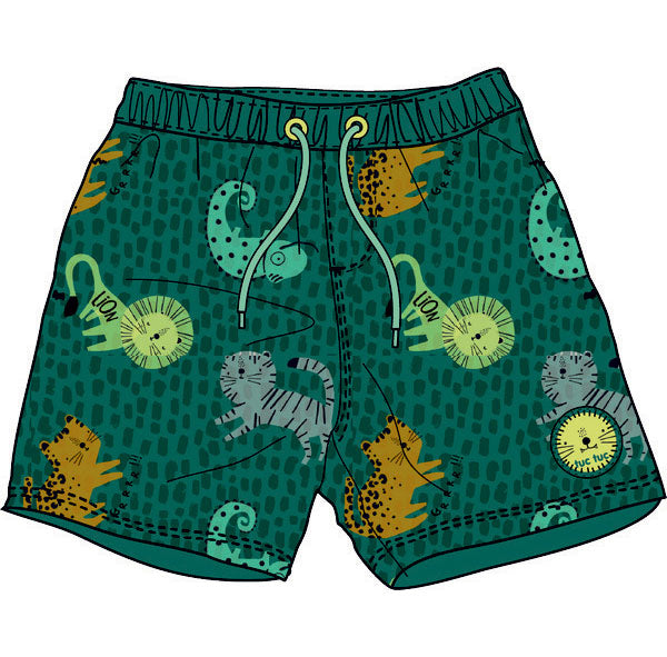 
Swim Trunks from the Tuc Tuc Childrenswear Line, In the Jungle collection, with drawstring at th...