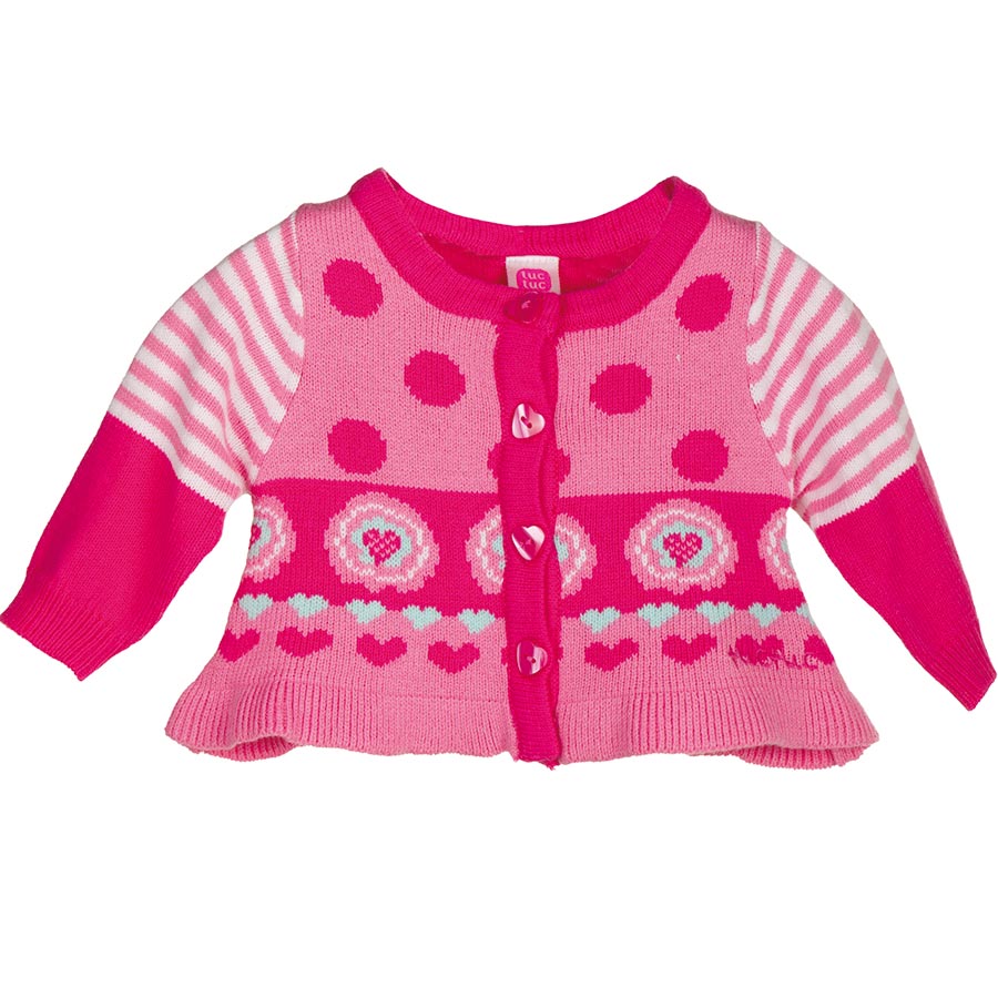 
  Cardigan from the Tuc Tuc girl's clothing line, with polka dots and lacework
  at the bottom.
...