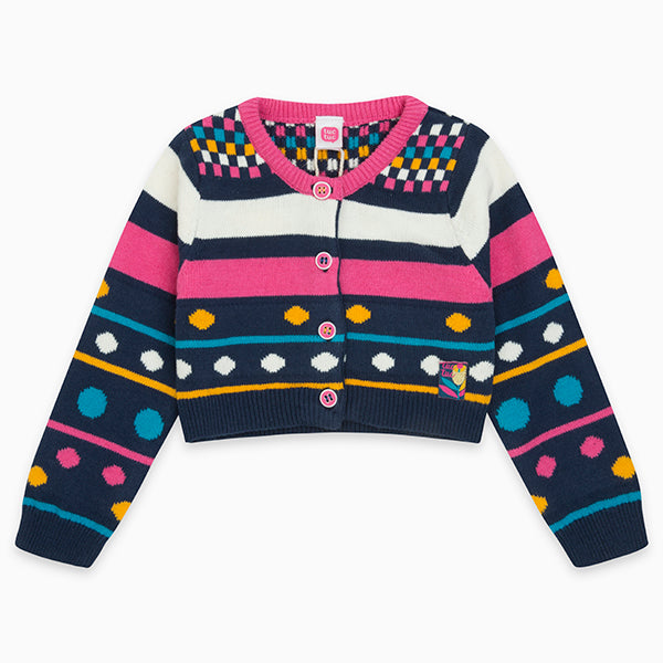 
  Tuc Tuc Girl's Clothing Line Cardigan with striped pattern and multicolor polka dots.
