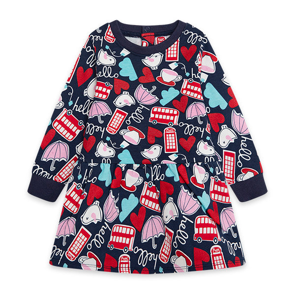 
  Fleece dress from the Tuc Tuc girl's clothing line, Hello London collection.
  With press stud...
