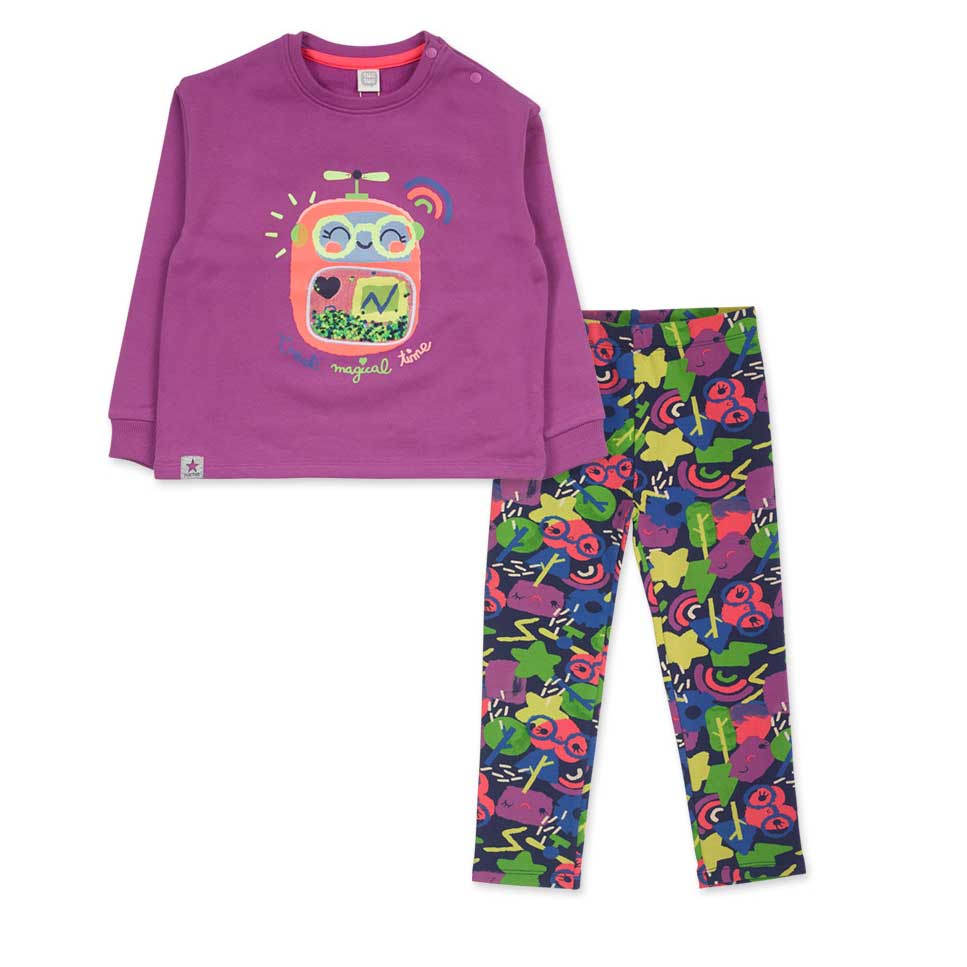 
Two-piece set with sweatshirt with print on the front in fluo colors, with transparent appliqué ...
