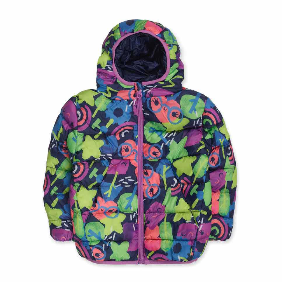 
Lightweight down jacket from the Tuc Tuc girls' clothing line, with hood and zip. Fluo geometric...