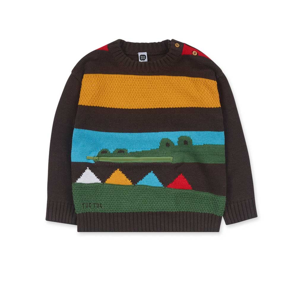 Sweater from the Tuc Tuc children's clothing line, with multicolor stripes and, on the front, poc...