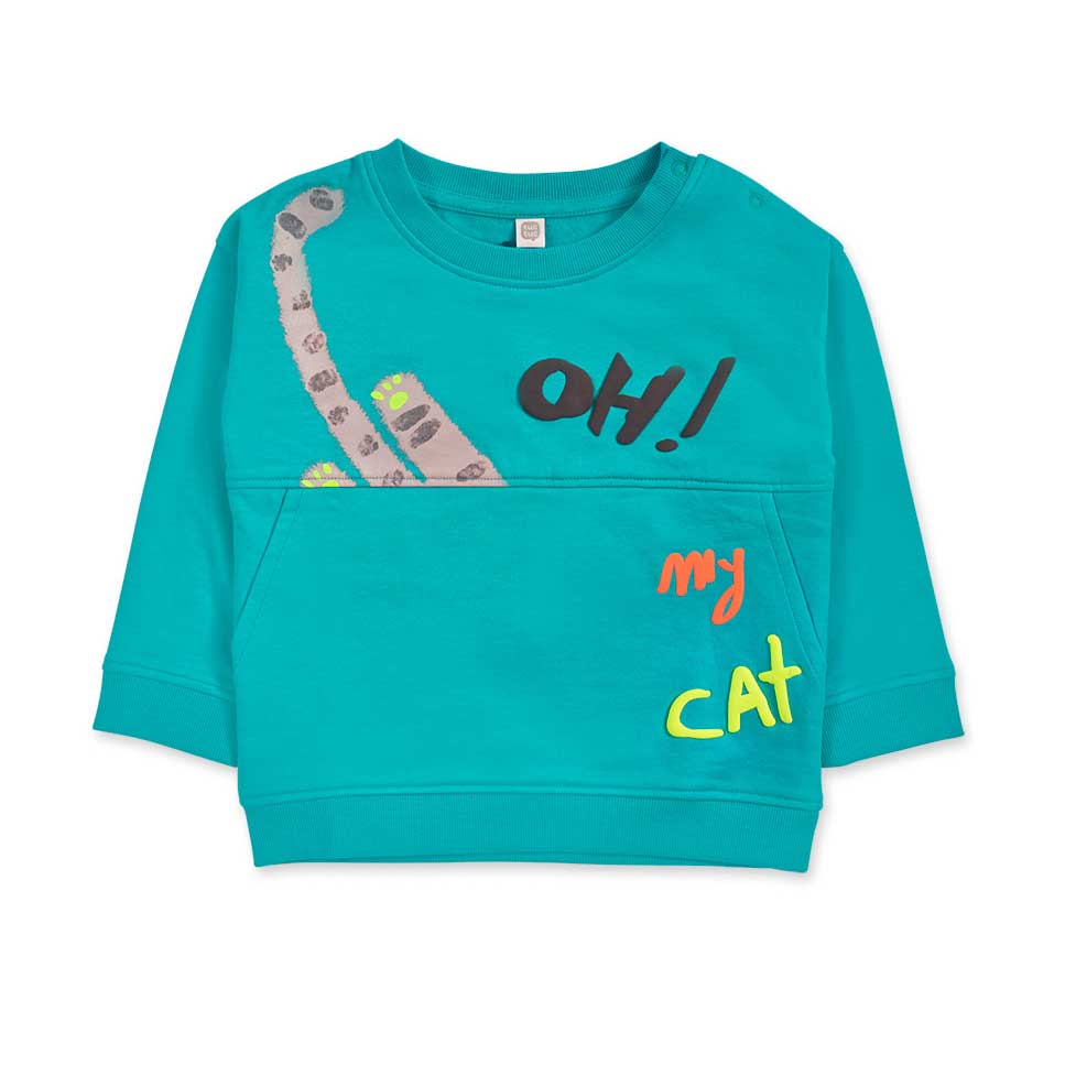 Aqua green sweatshirt from the Tuc Tuc children's clothing line, with contrasting color inserts.
...