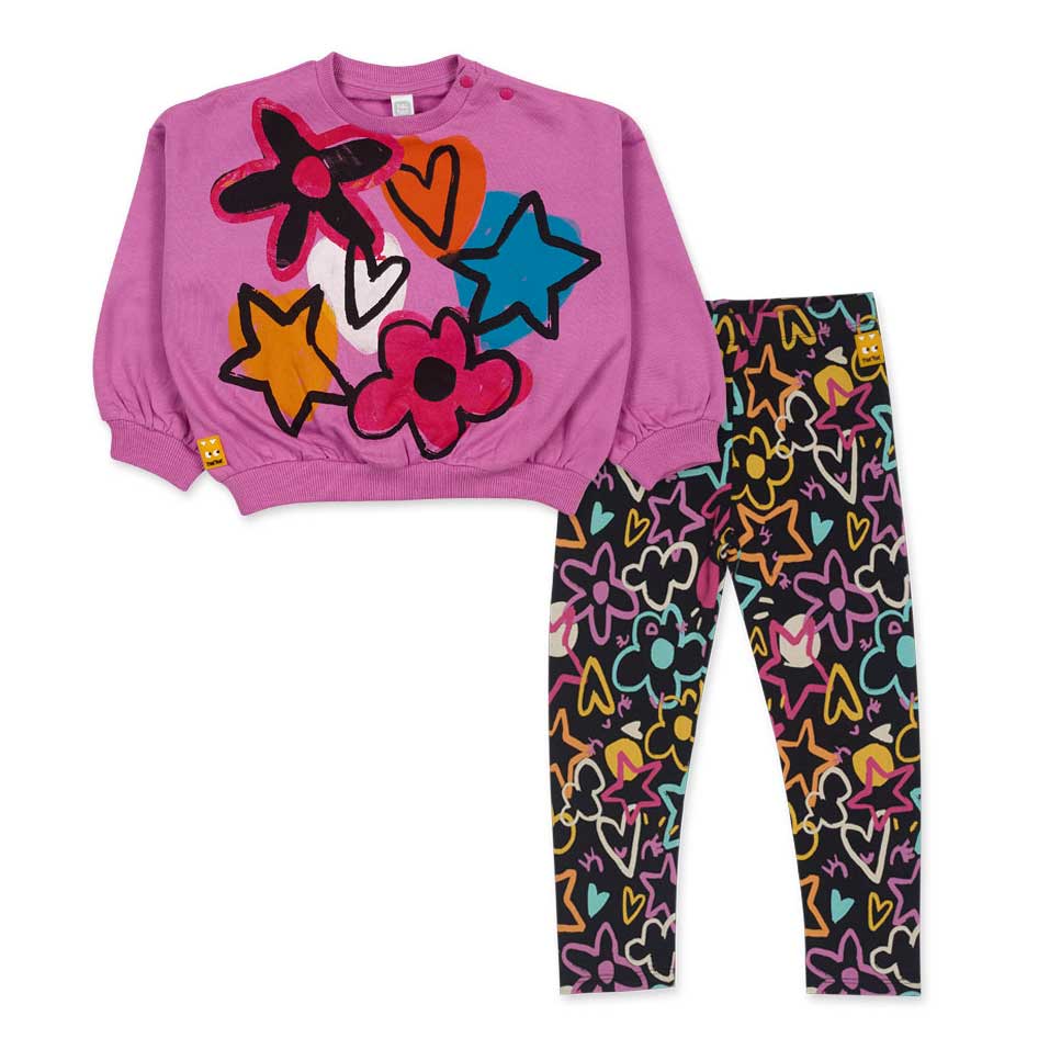 Tracksuit from the Tuc Tuc Girls' Clothing Line with short sweatshirt printed on the front. Fleec...