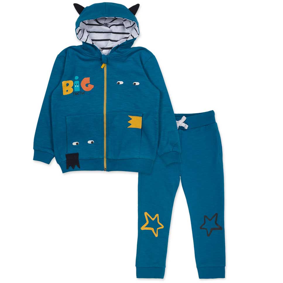 
Tracksuit from the Tuc Tuc children's clothing line, with hooded jacket. Zip closure and colored...
