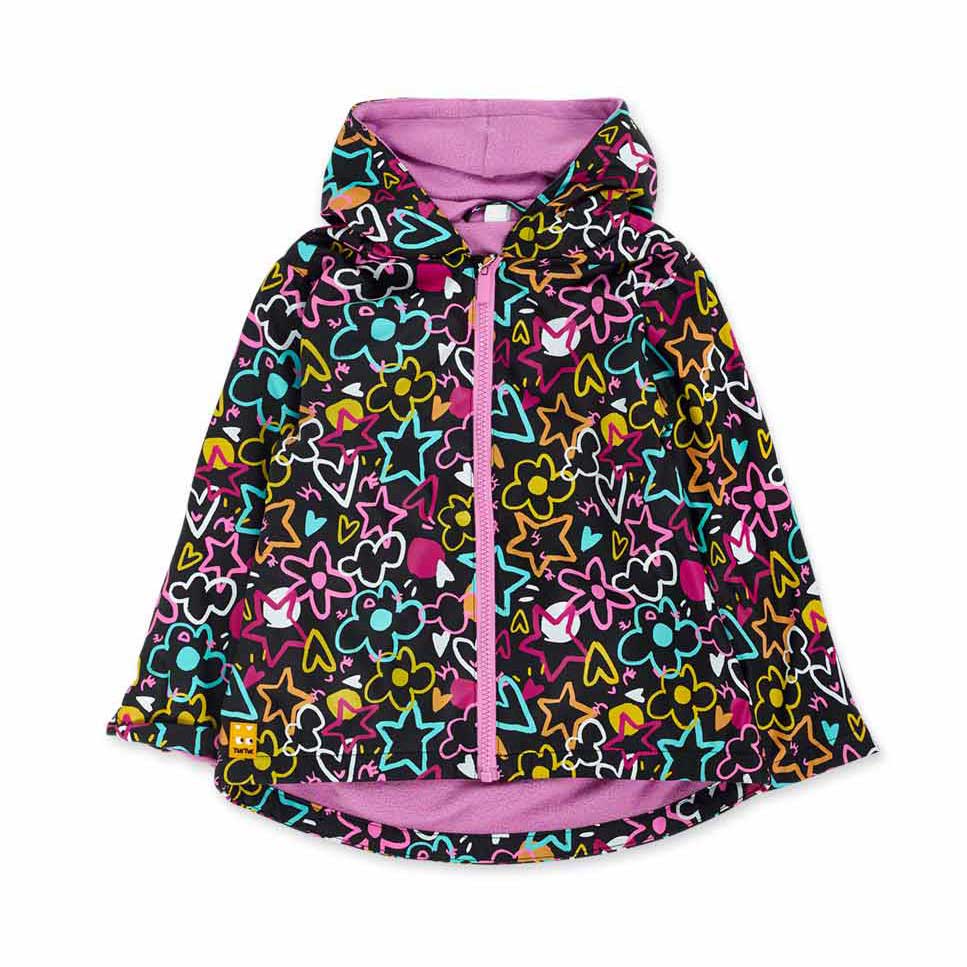 Raincoat from the Tuc Tuc girls' clothing line, with fleece inside and hood. Floral pattern and g...
