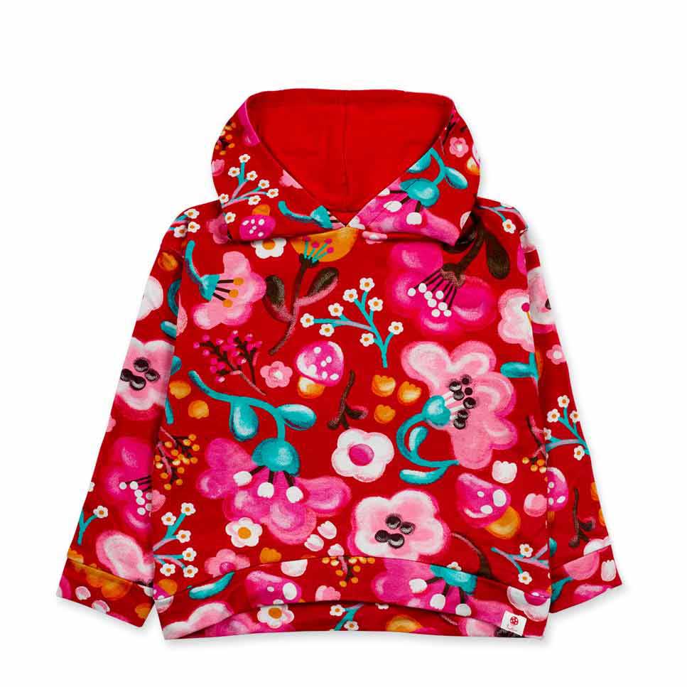 Hooded sweatshirt, from the Tuc Tuc girls' clothing line, with a floral pattern in bright colours...