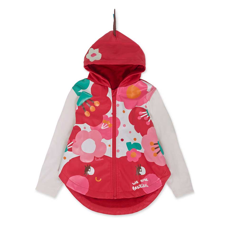 Waxed jacket from the Tuc Tuc girls' clothing line, with hood and fleece lining. Flower pattern o...