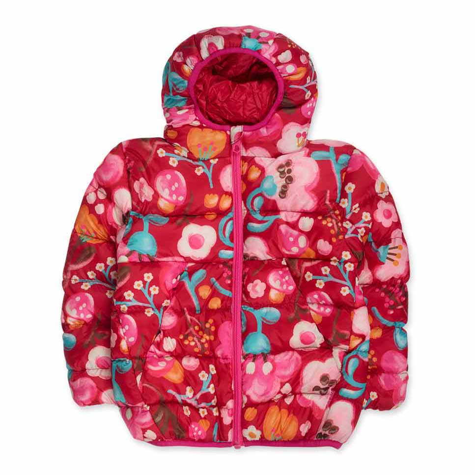 Hooded down jacket from the Tuc Tuc Girls' Clothing Line, with zip on the front and all-over brig...