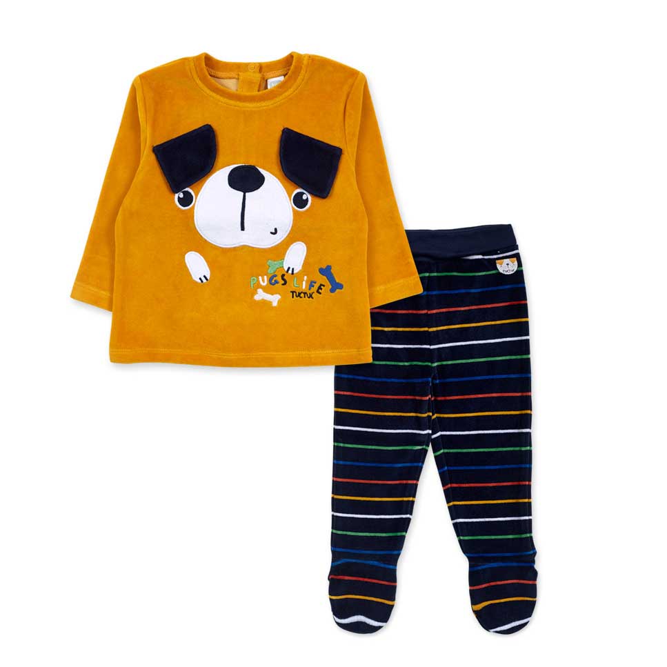  

Two-piece suit from the Tuc Tuc children's clothing line, in velvet with colored striped sweat...