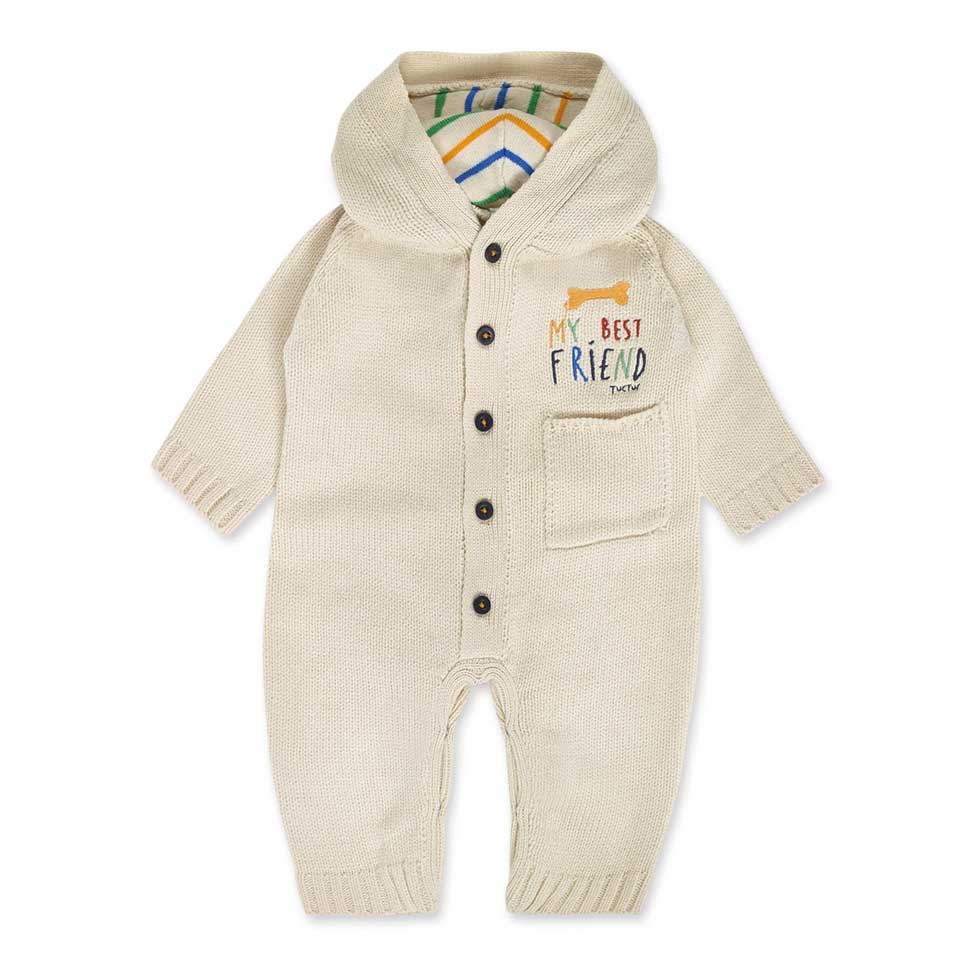 
Knitted tracksuit from the Tuc Tuc children's clothing line, with hood and buttoning on the fron...
