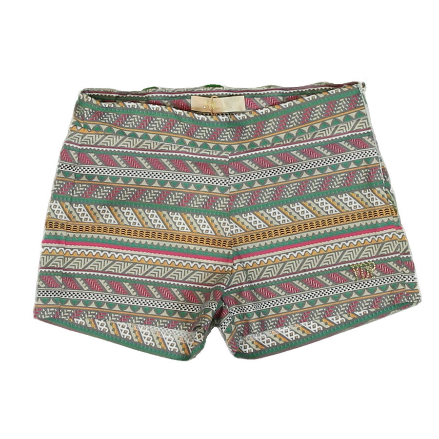 Shorts from the Via delle Perle girl's clothing line with ethnic print, side zip closure.

Compos...